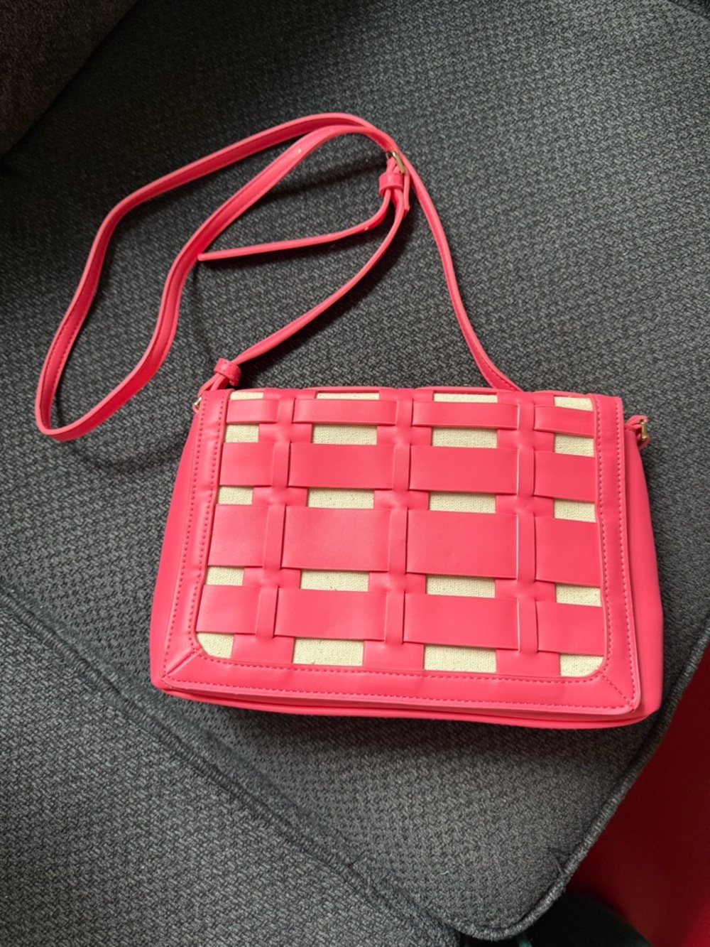 a new day Pink Woven-Panel Crossbody Bag with Gold Accents